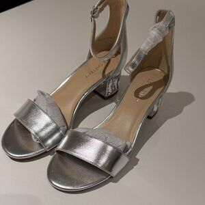 Le Chateau Shiny Silver Ankle Strap Heels